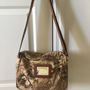 FOSSIL Rare Vintage Map Leather Crossbody Bag
